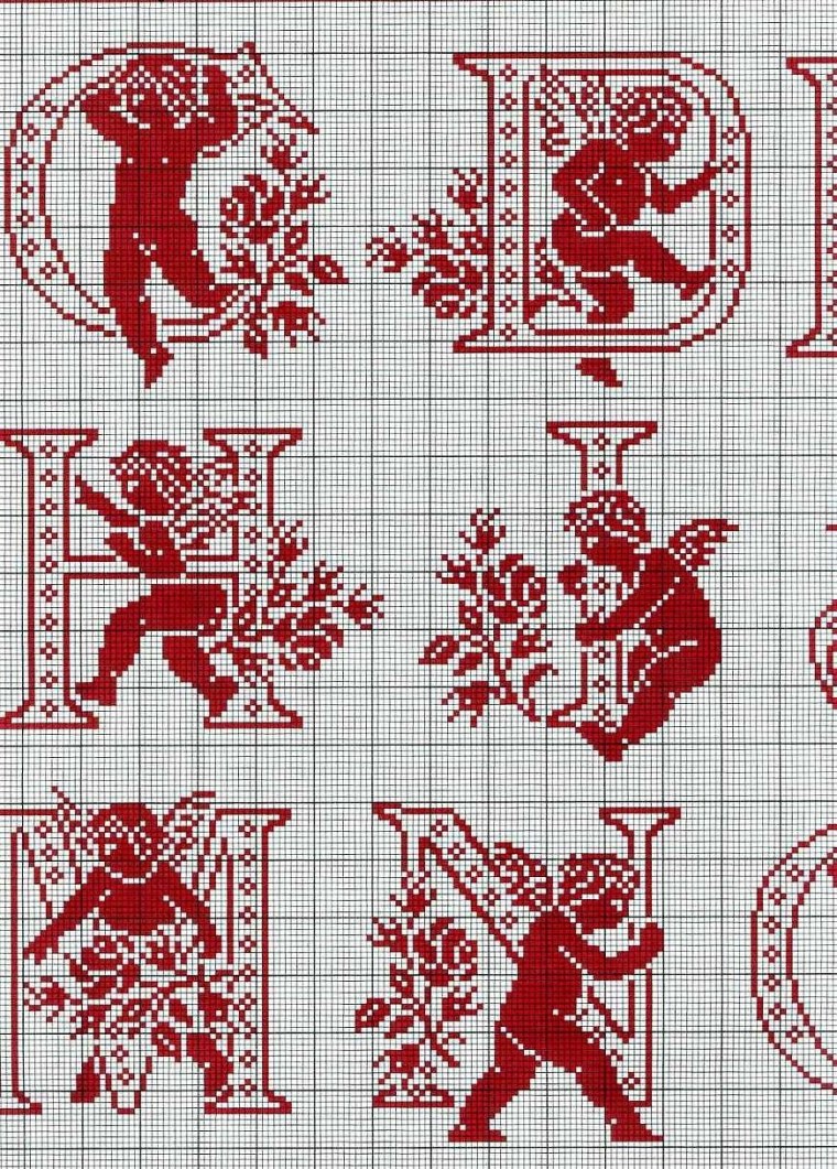 Монохромная вышивка алфавит с