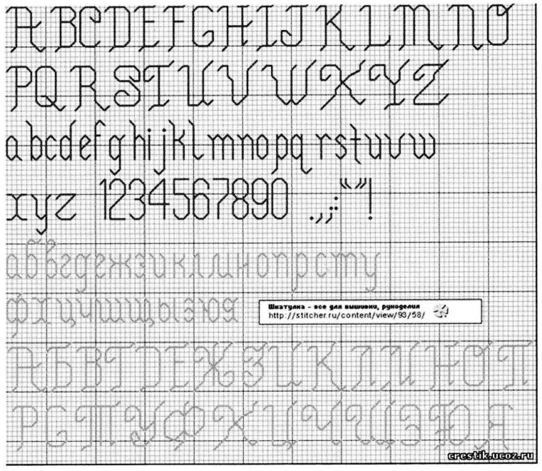 Схема вышивки алфавит бэкстич