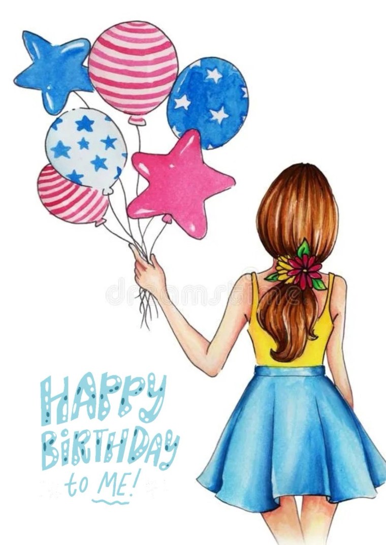 Нарисованная девочка с шариками