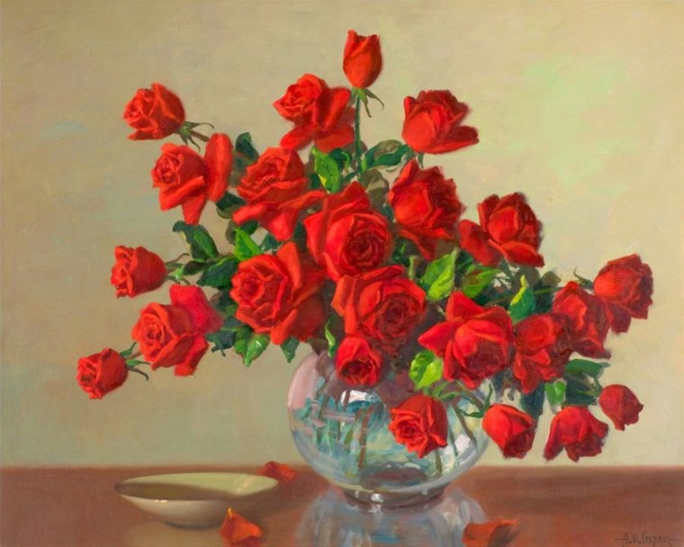 Красные цветы в вазе