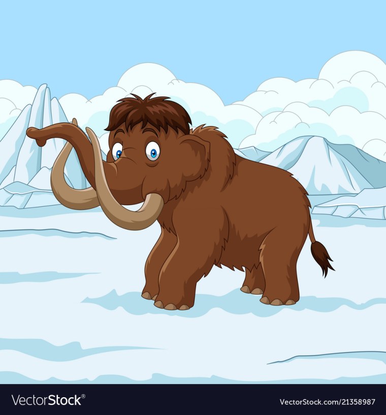 Мамонтенок на льдине на белом фоне