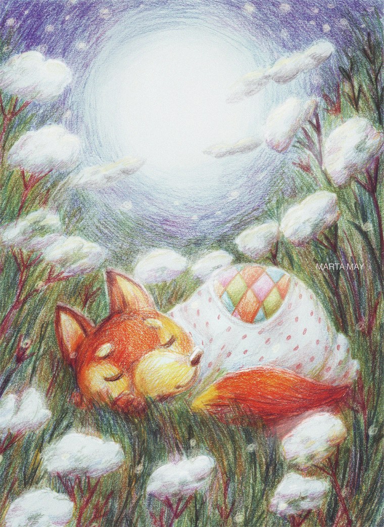 Лиса спит арт