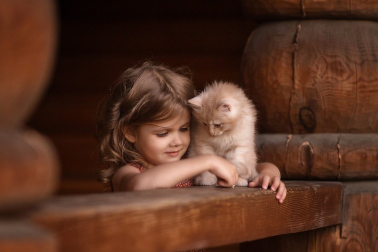 Маленькая девочка с котенком