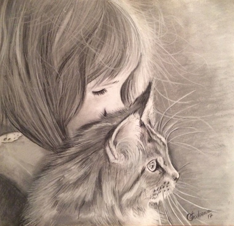 Девушка с котом иллюстрация