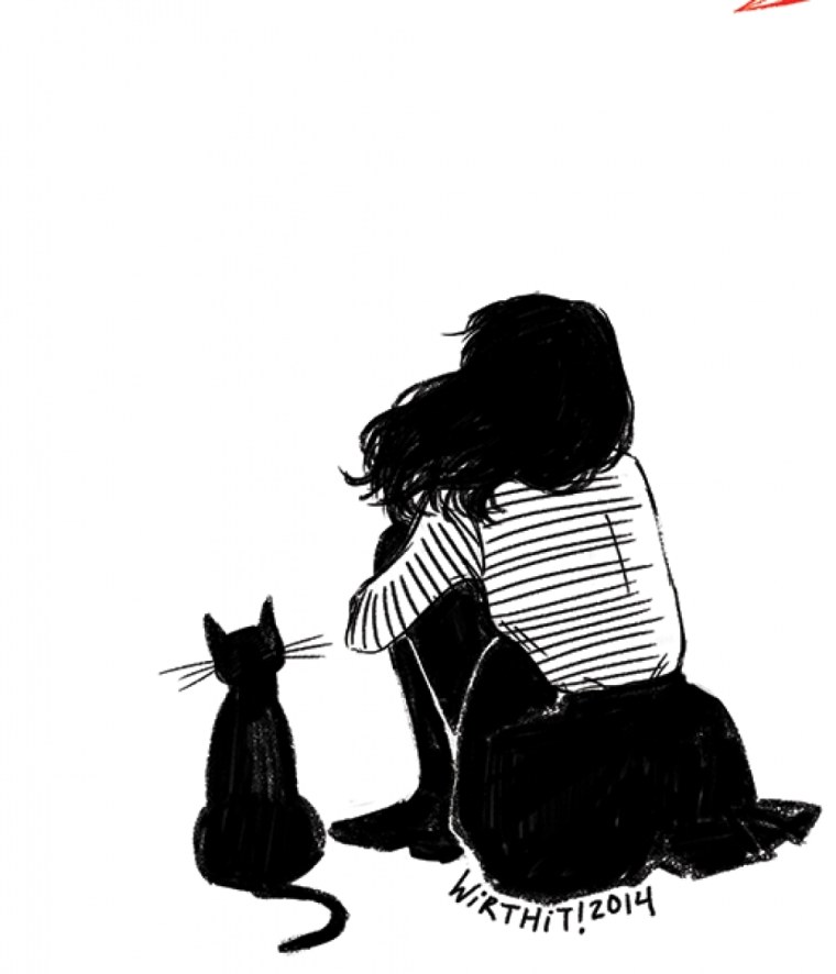 Девочка с кошкой рисунок