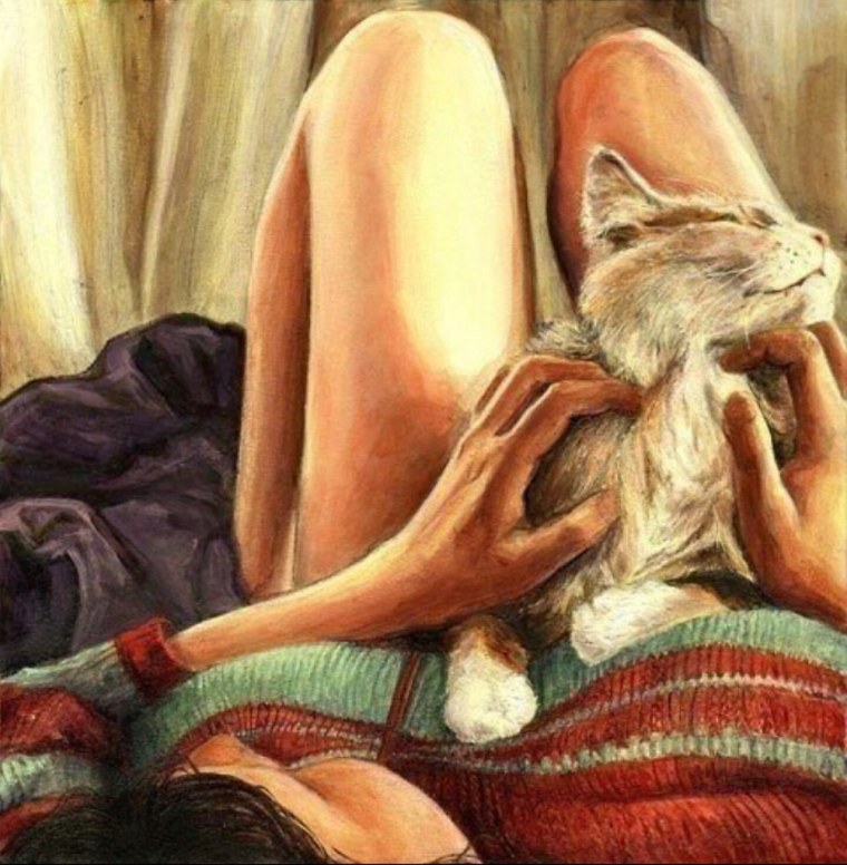 Девушка с котом арт