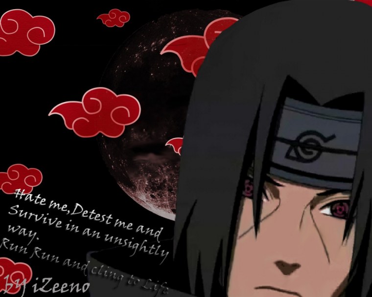 Итачи обои на Красном фоне в шляпе