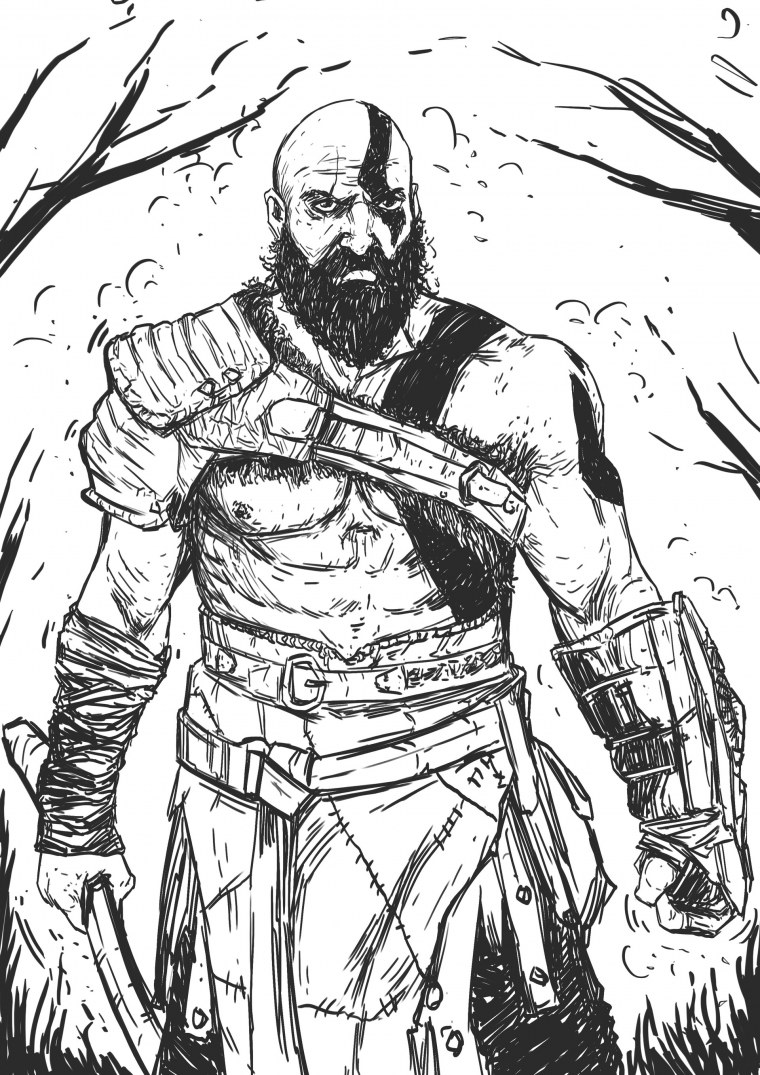 Кратос God of War раскраска