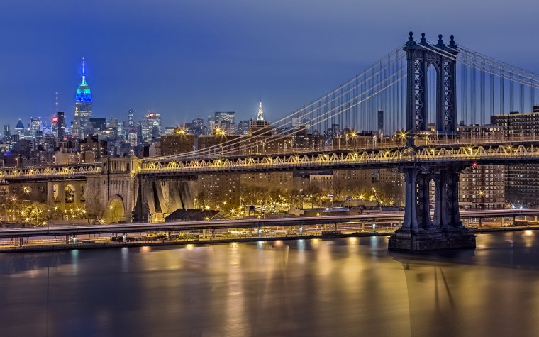 Ночной Нью-Йорк Манхэттен мост