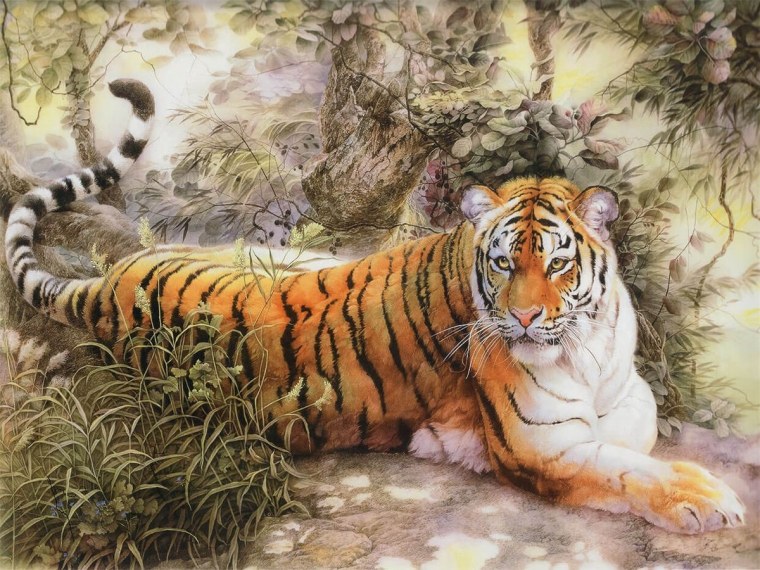 Китайская живопись гунби тигр