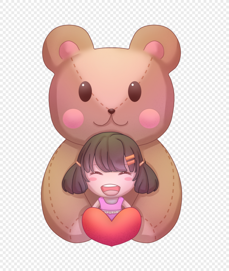 Девушка обнимает мишку стикер