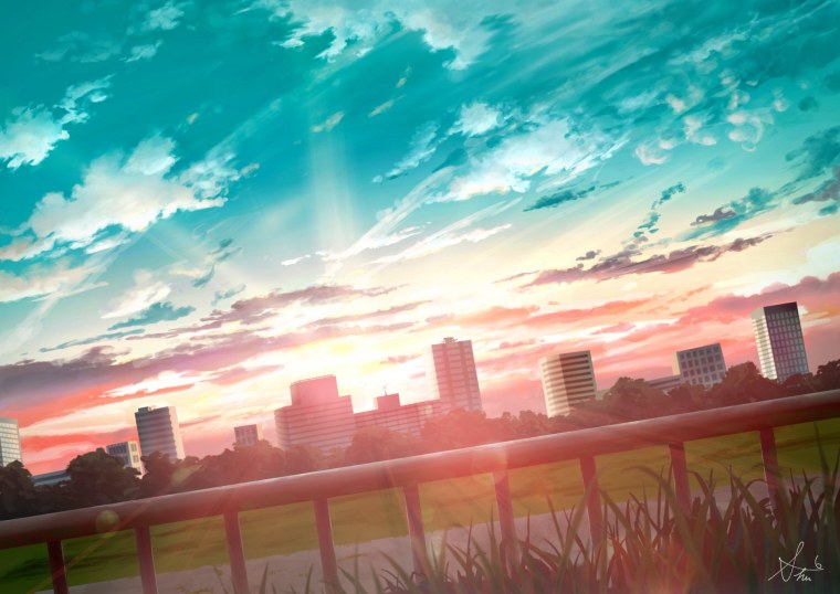 Аниме город закат