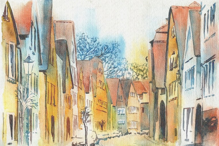 Акварель кафе уличное Париж