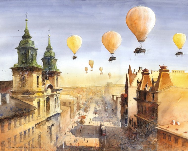 Городской пейзаж акварелью