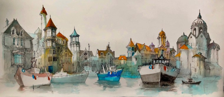 Акварель пейзаж городские улочки Будвы