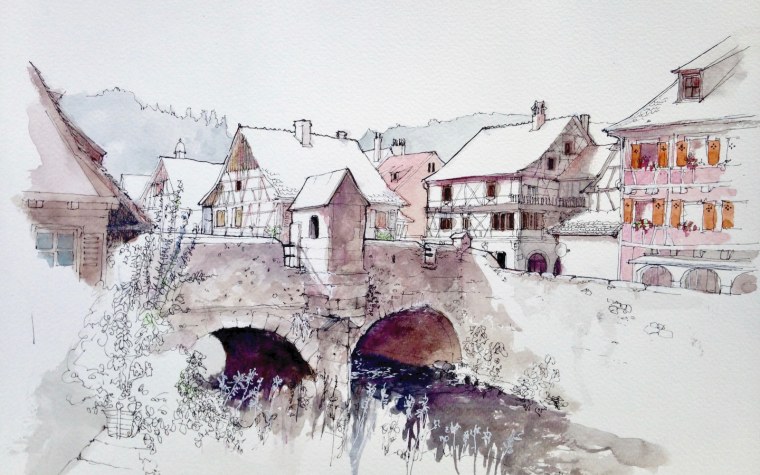 Здания акварелью