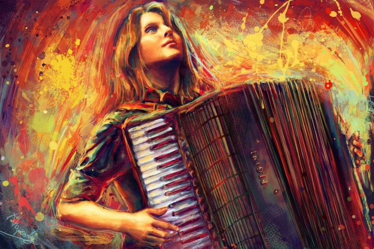 Живопись девушка с аккордеоном