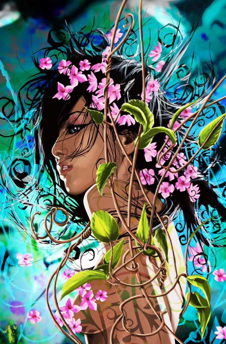 Азиатская девушка с цветами в руках