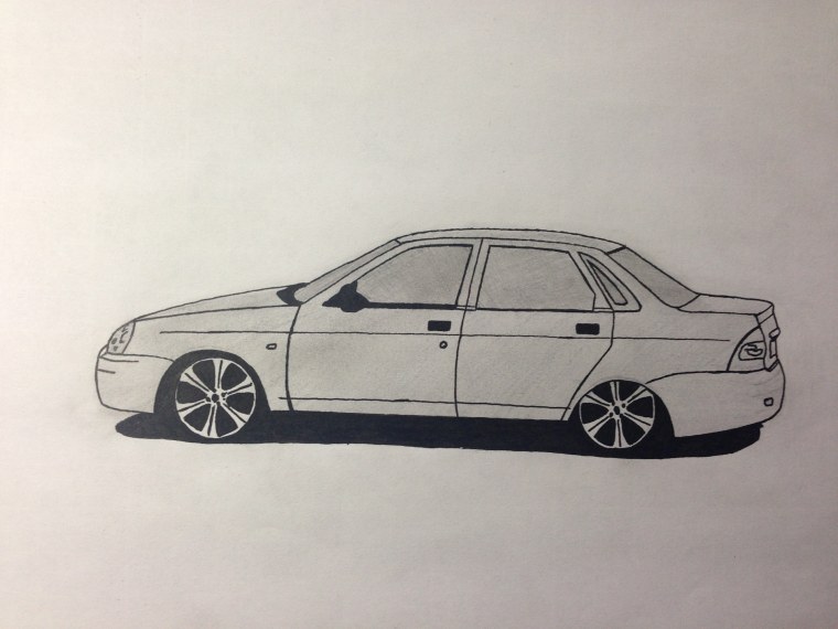 Лада Приора карандашом сбоку