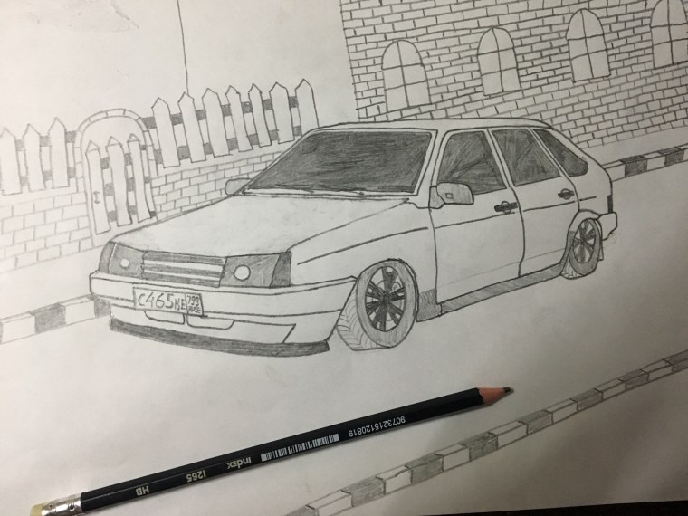 Рисунок ВАЗ 2109 карандашом сбоку