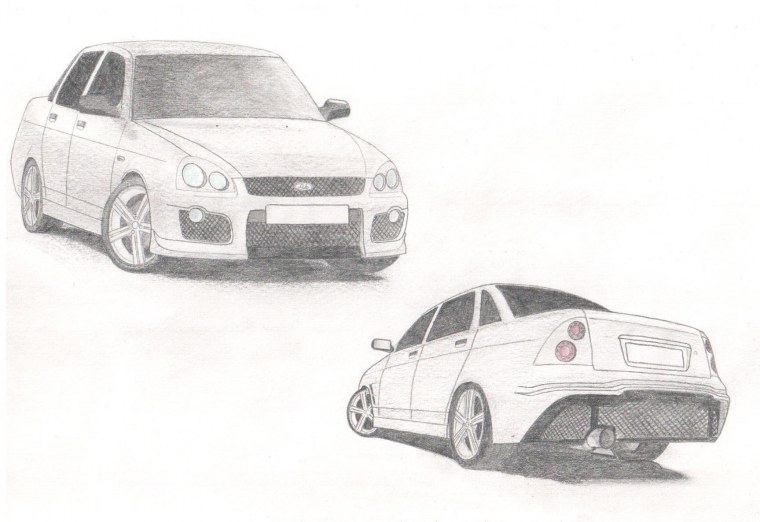 Лада Приора карандашом сбоку
