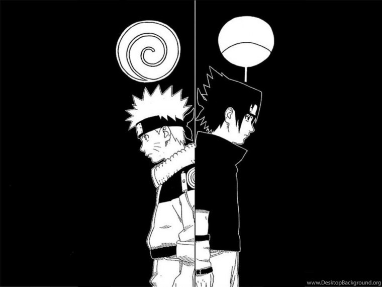 Наруто и Саске плакат черно белый