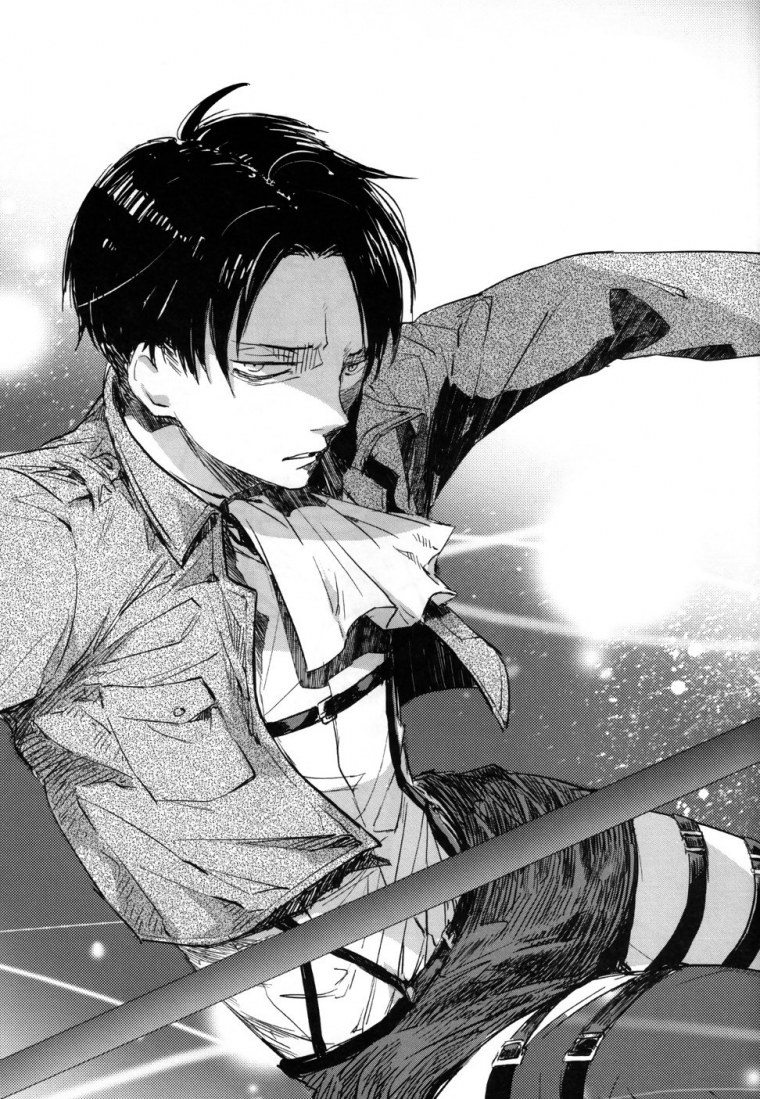 Атака титанов Леви черно белый