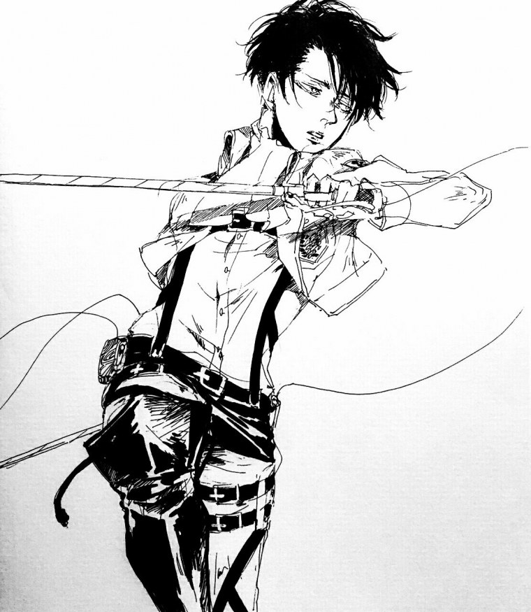 Леви Акерман в чёрно белое