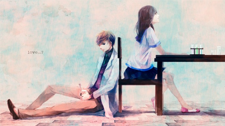 Аниме парень сидит за столом