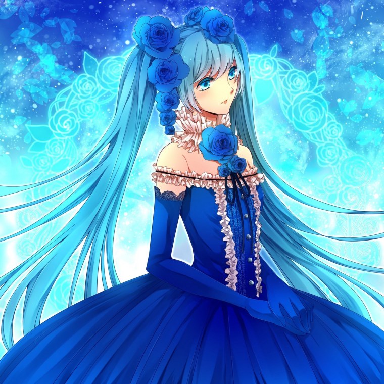 Аниме девушка с голубыми волосами