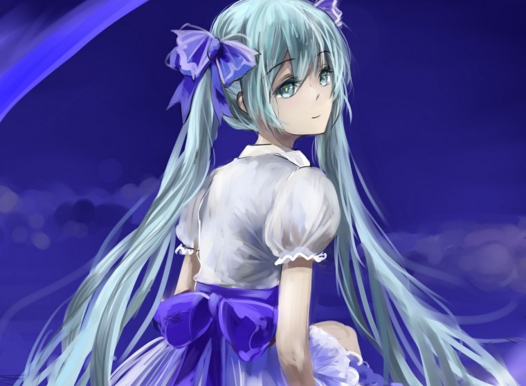 Аниме девочка с синими волосами