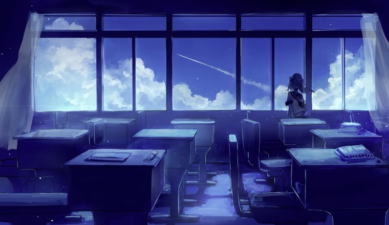 Школьный класс аниме у окна