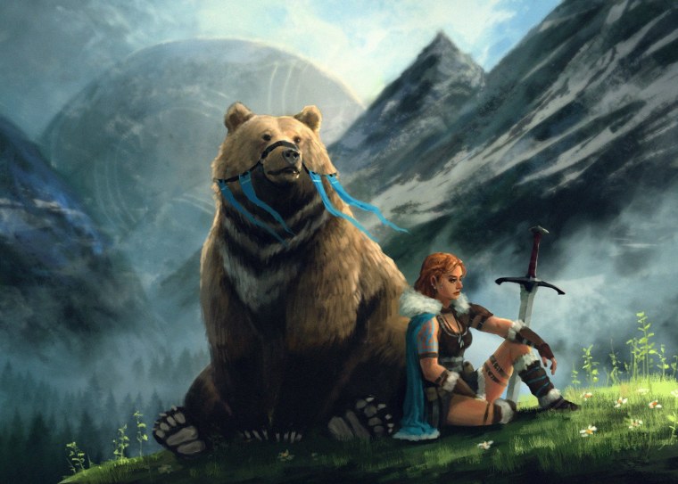 Медведь и девушка арт