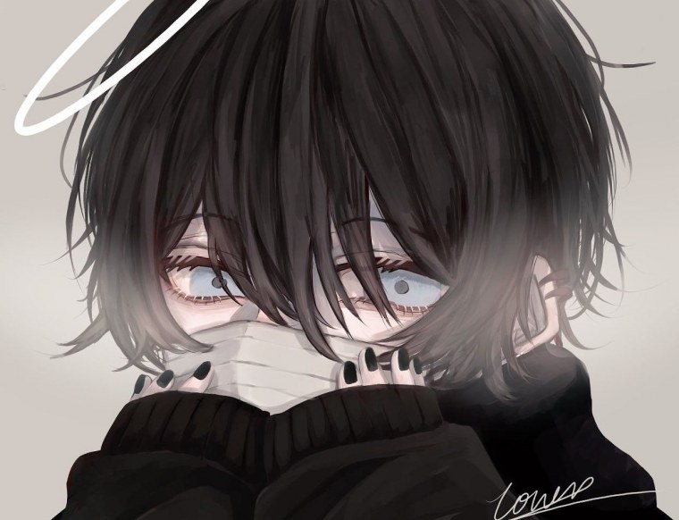 Аниме парень в маске чб