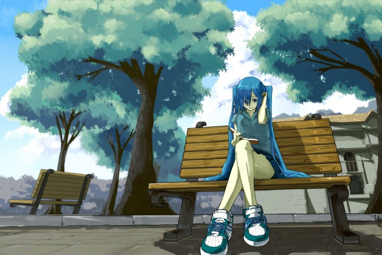 Аниме девушка на скамейке
