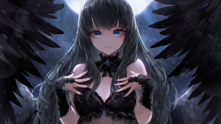 Девушка с фиолетовыми глазами и черными волосами