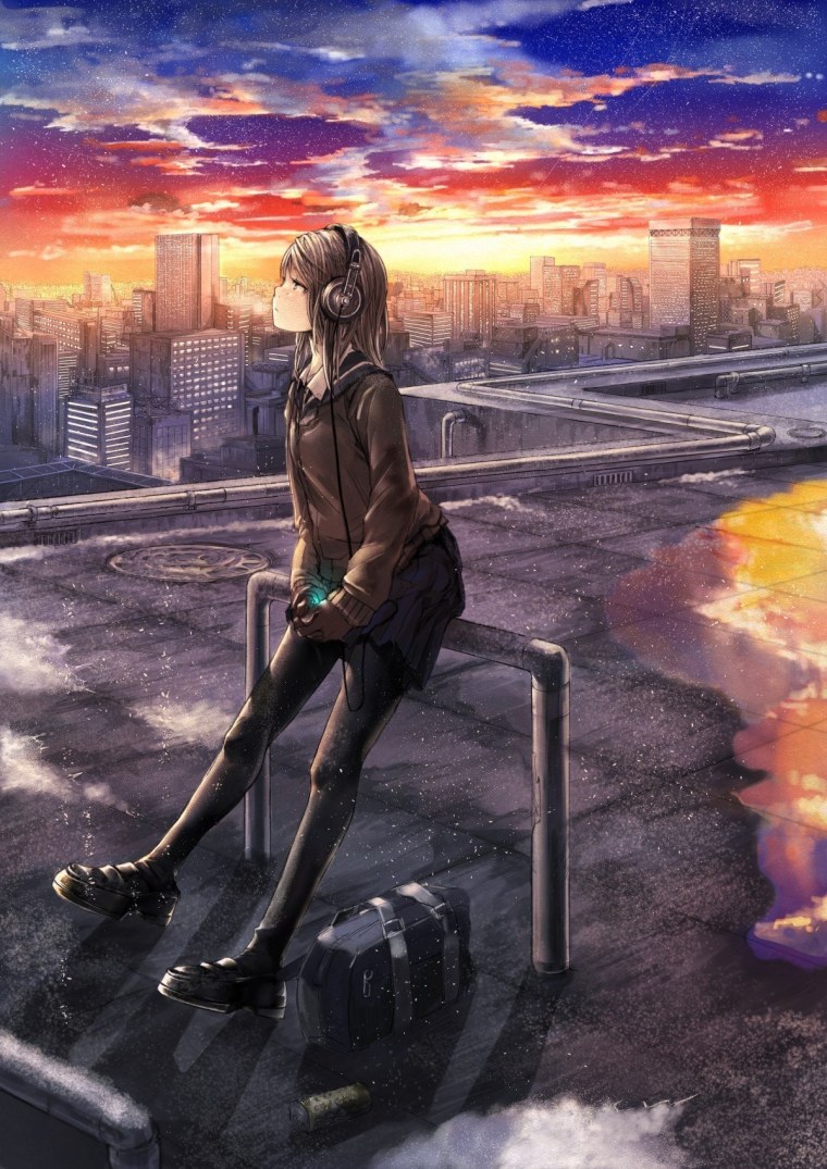 Аниме девочка в городе