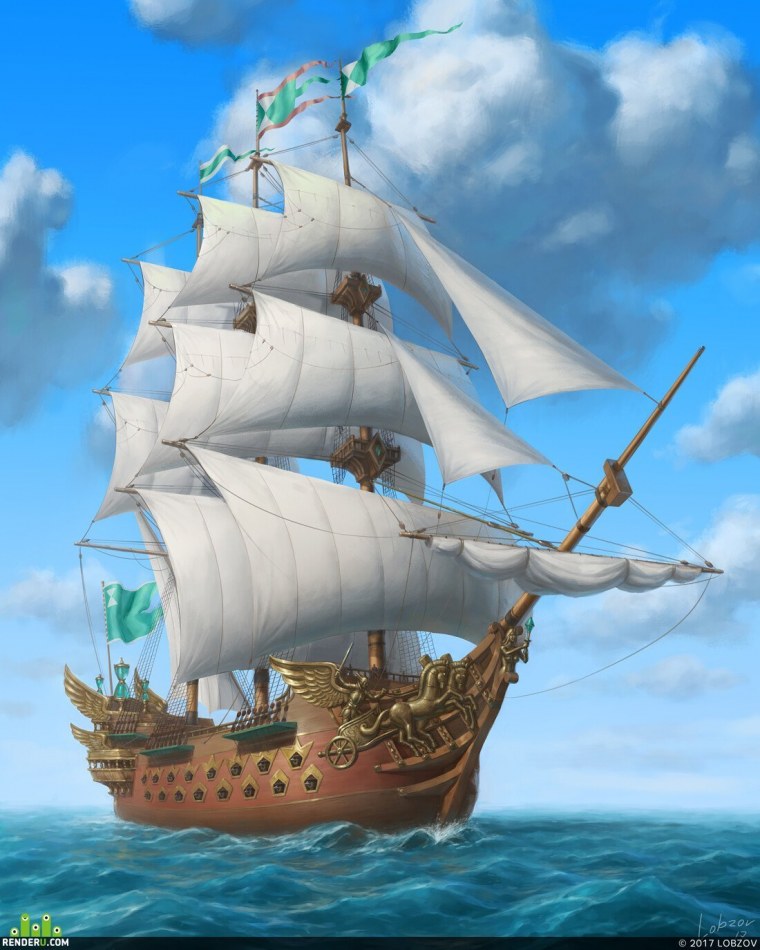 Фэнтези арт корабль Бриг