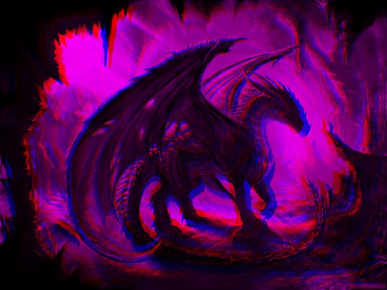 Чёрные обои с фиолетовым драконом