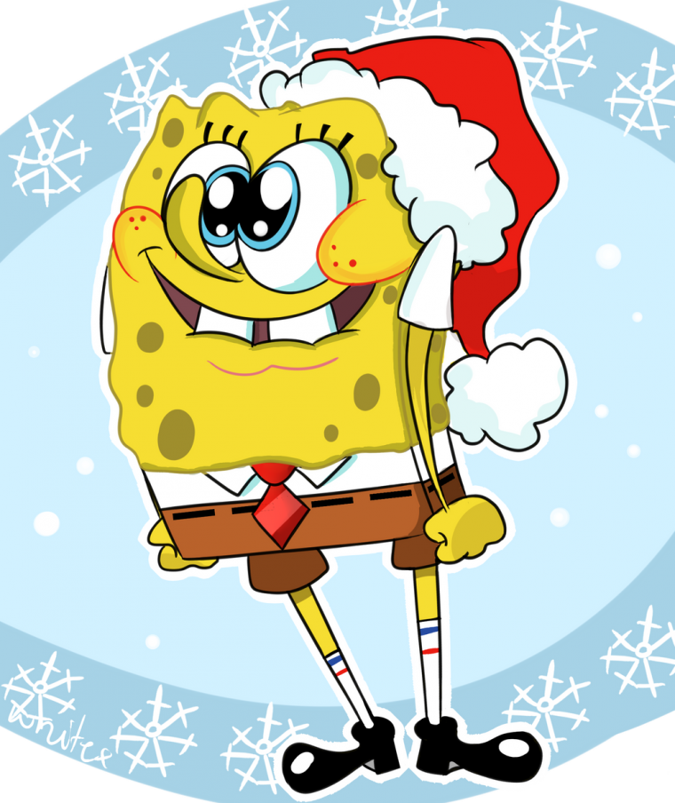 Губка Боб в новогодней шапочке