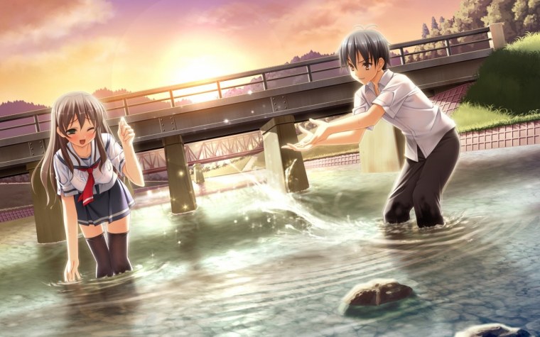 Аниме девочка и вода мальчик и девочка