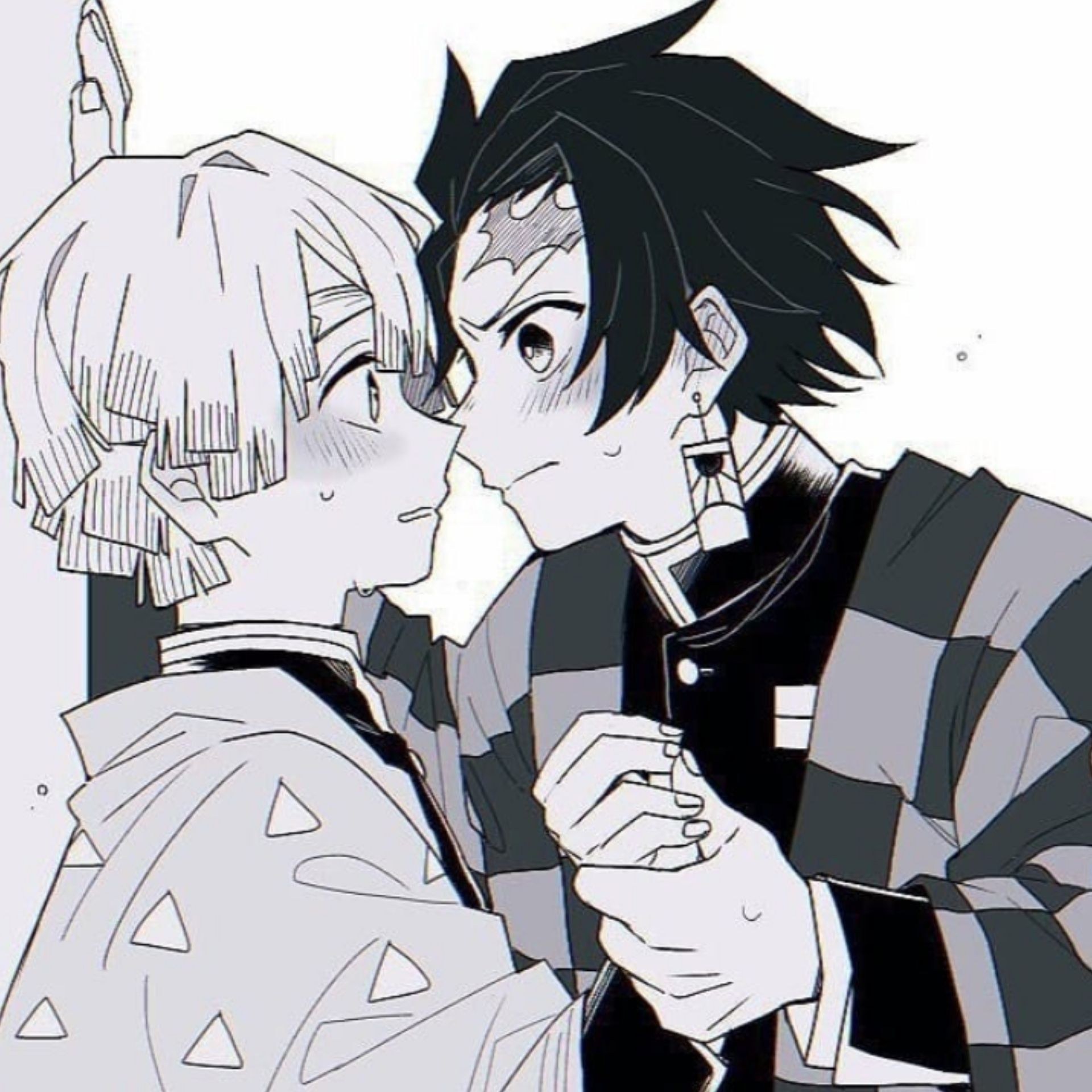 Манга яой танджиро. Tanjiro x Zenitsu. Зеницу и Танджиро поцелуй. Zenitsu and Tanjiro Yaoi. Иноске зеницу и Танджиро яой.