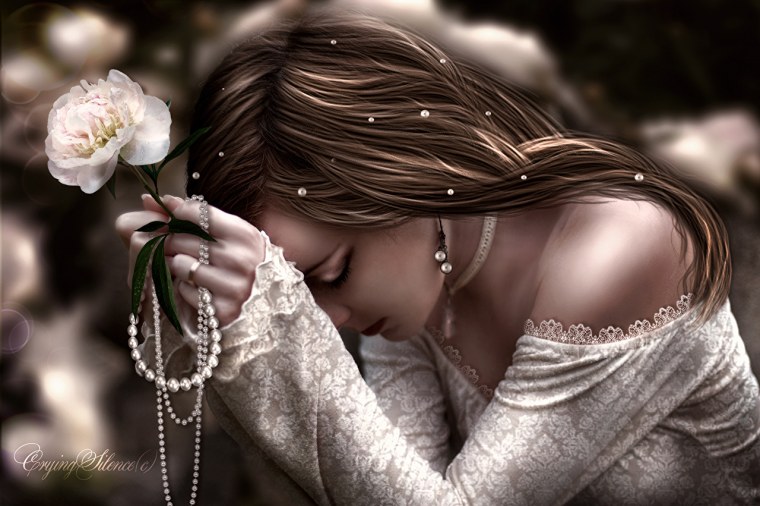 Девушка с цветами арт