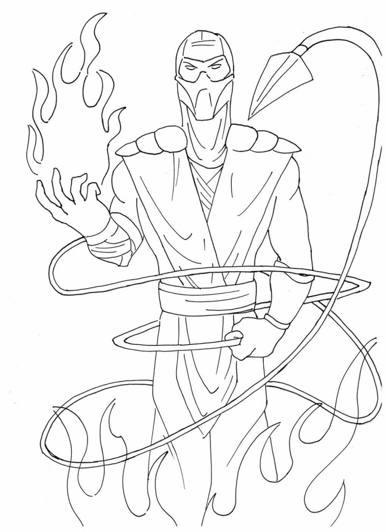 Раскраска мортал комбат Скорпион