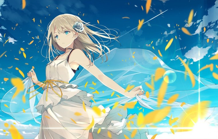 Аниме тян на ветру