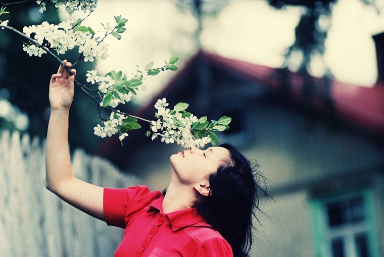 Красивая девушка с цветами в руках 820x312 картина