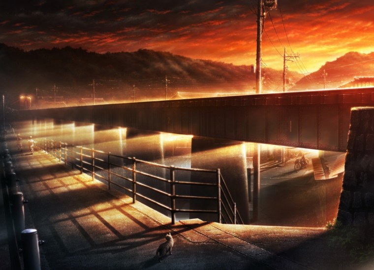 Аниме горы закат