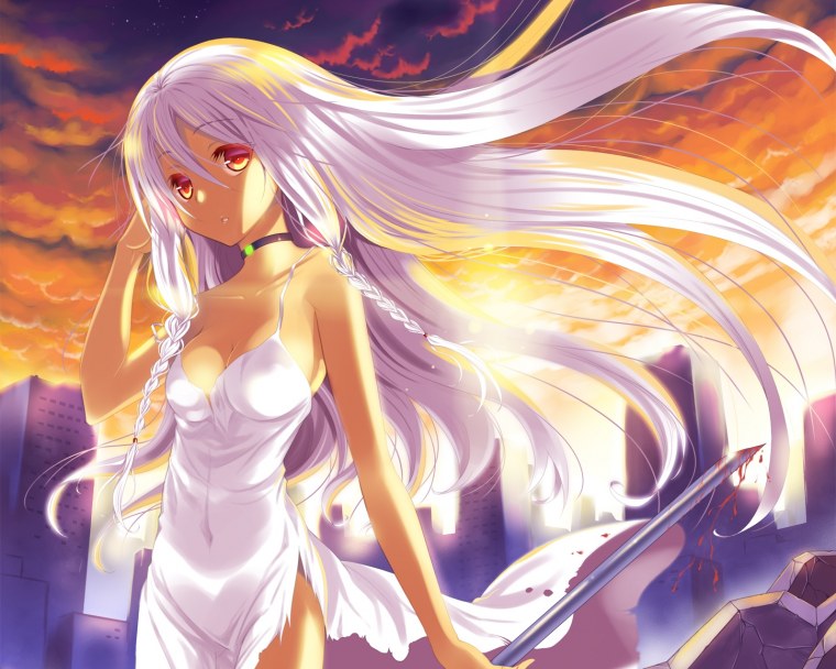 Аниме девушка с белыми волосами