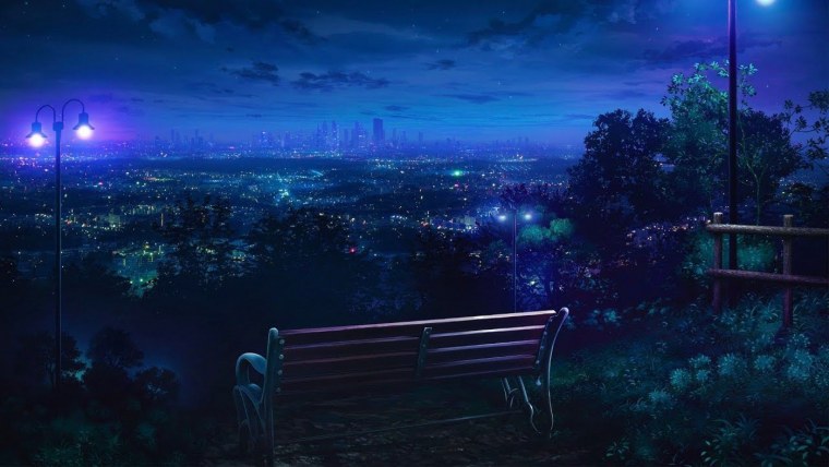 Парк с лавочкой аниме