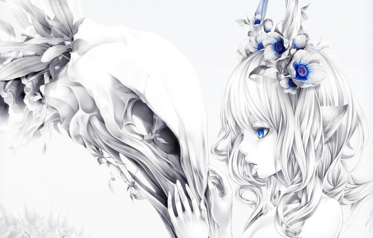 Аниме девушка в черно белых тонах